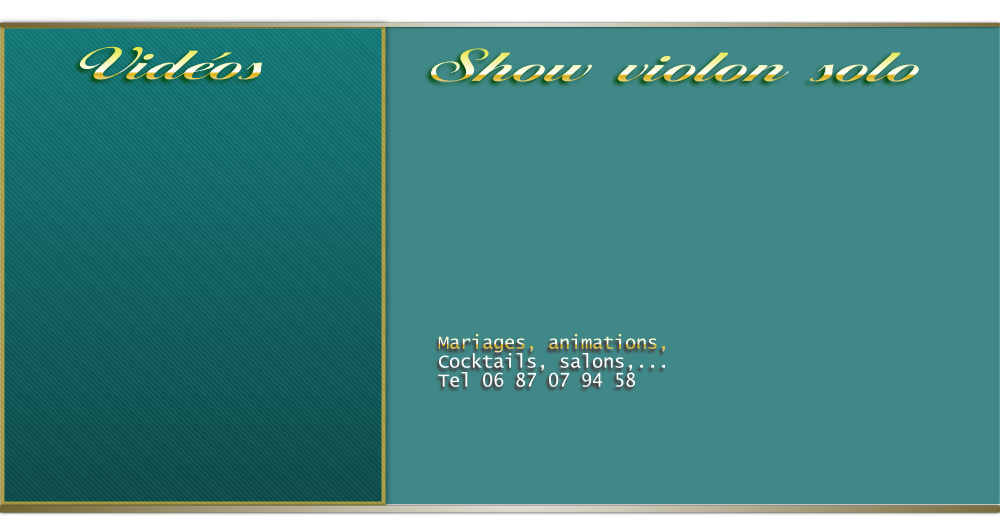 Mariages, animations,
Cocktails, salons,...
Tel 06 87 07 94 58